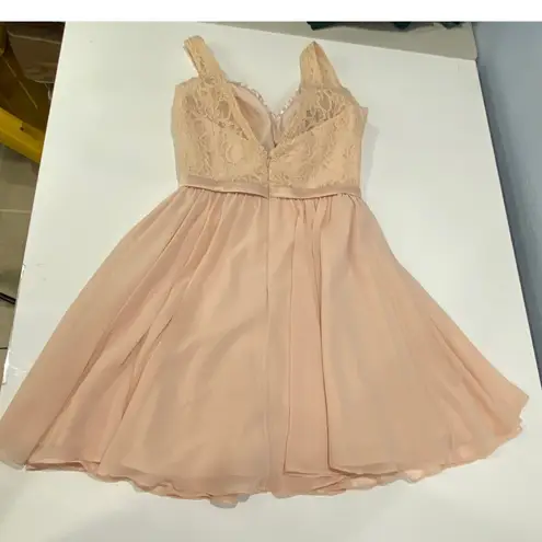 Mori Lee Lace Bodice Dress Chiffon Party Cocktail Pastel Pink Blush Sleeveless 6