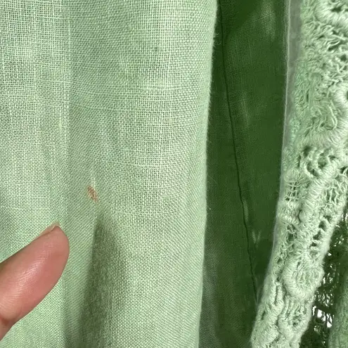 Piazza Del Tempo Lace Top Linen Blend Long Sleeve Crochet Detail Green Blouse XL