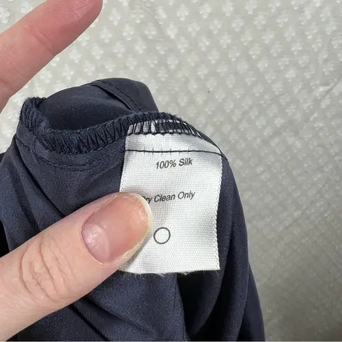 Amour Vert Dark Blue Silk Tie Side Short Sleeve Top