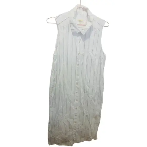 DONNI White Blue Striped Sleeveless Collared Neckline Button Front Dress Size L Size L