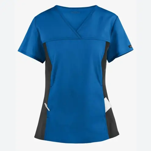 Cherokee  Uniforms V neck flexible royal blue and black 2 pocket scrub top sz M