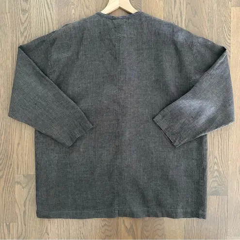 Dosa 100% Linen Crew Neck Chore Coat Jacket in Dark Brown Charcoal Size 3 M/L Gray Size M