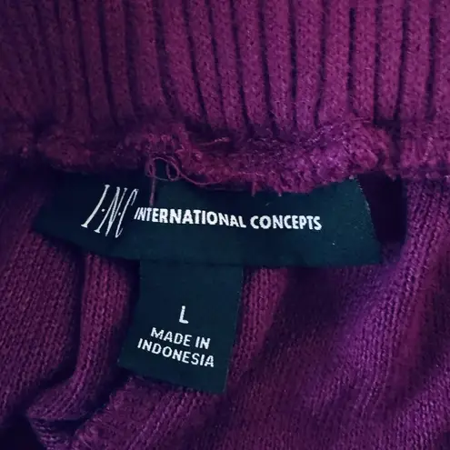 INC Large Flare Knit Sweater Pants Pockets Stretch Autumn Berry Magenta New