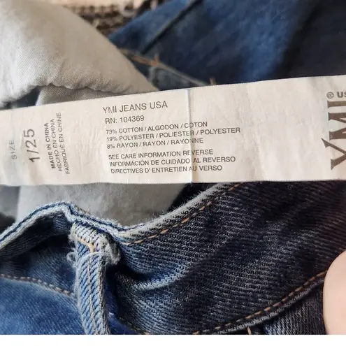 Ymi Dream Barrel Fit Baggy Ankle Jeans Distressed Medium Blue Denim Size 25