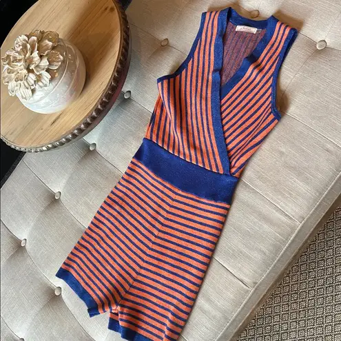 De Lovest on December Orange/Blue Striped Romper Size Small Blue