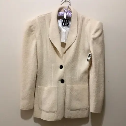 Vintage Wayne Rogers szS cream colored wool blazer jacket with shoulder pads EVC