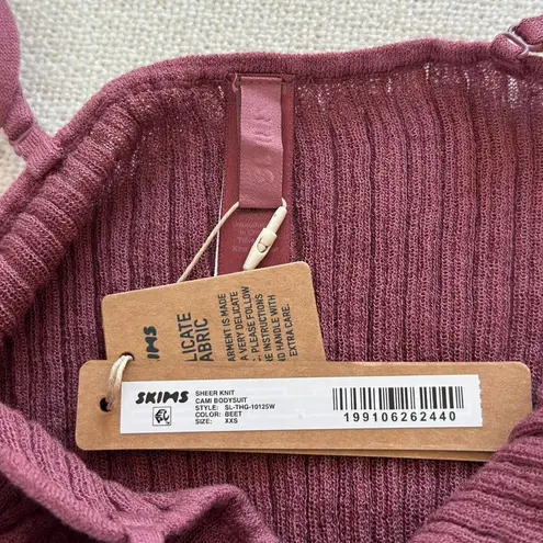 SKIMS Sheer Knit Cami Bodysuit in Beet, Size XXS