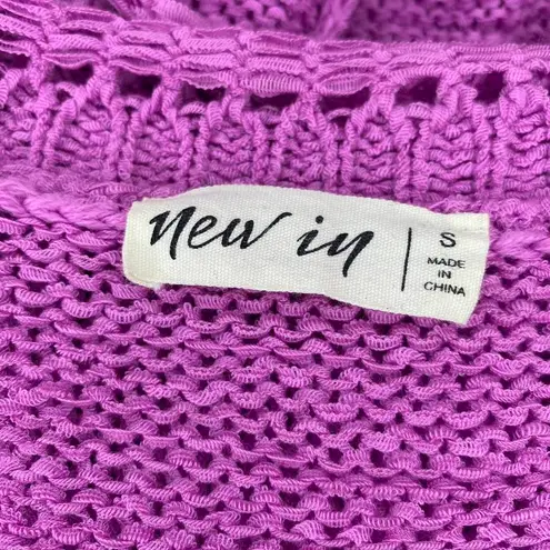 New In Pinkish Purple Crochet Cropped Casual Minimalist Sweater