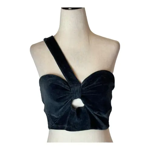 Urban Outfitters  Shirt Women Large Gray Ribbed Cropped Cut Out Strappy Top Retro