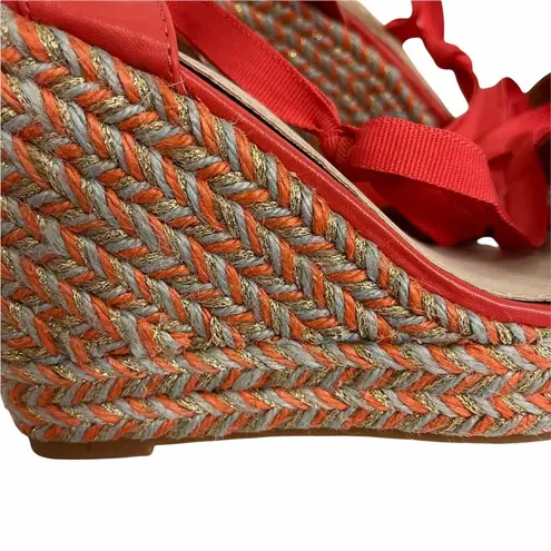 Anthropologie NWOT VANESSA WU Espadrille Wedge Coral Gold Gray Raffia Yarn Size 40/ US 10