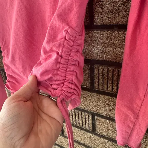 Lilu Vintage Y2K Long Sleeve V Neck Shirt 100% Cotton Size XS Pink