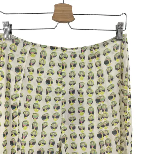 Meshki Nora Mesh Straight Leg Pant Sheer Alien Print Cream Green Size XL