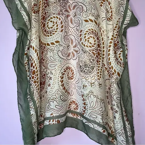 Green Cream Brown Boho Longline Open Front Cardigan Kimono Shawl Swim Cover Up