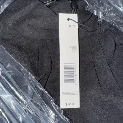 T Tahari  Blouse Womens Size S Black Mock Neck Keyhole Large Bell Sleeve Chic