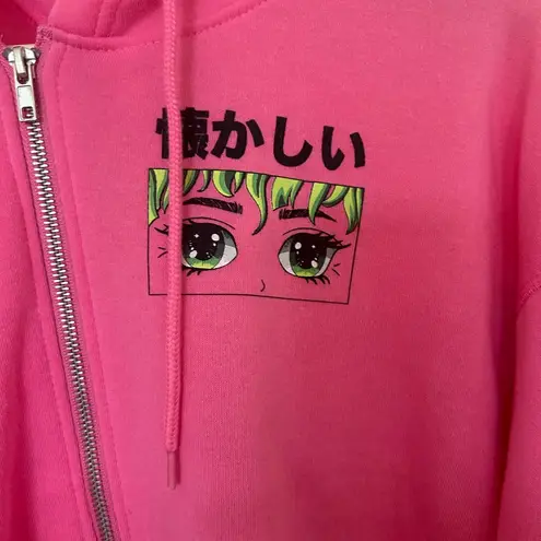 Birch & Stone Anime Eyes Crop Hoodie Pink Size undefined