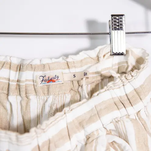 Faherty Monterey Linen Pants In Natural Bombay Stripe Print Straight Leg Trouser