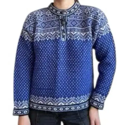 L.L.Bean Women’s Blue Cream Fair Isle Knit Cottagecore Ski Sweater Small in EUC