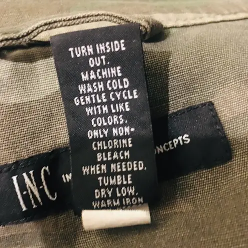 INC International Concepts Studded Camo Field Drawstring Jacket Womens Small Tan