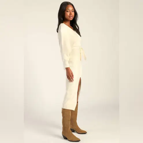 NWT Lulu's Fall into Fashion Ivory Dolman Sleeve Sweater Midi Dress Size Medium