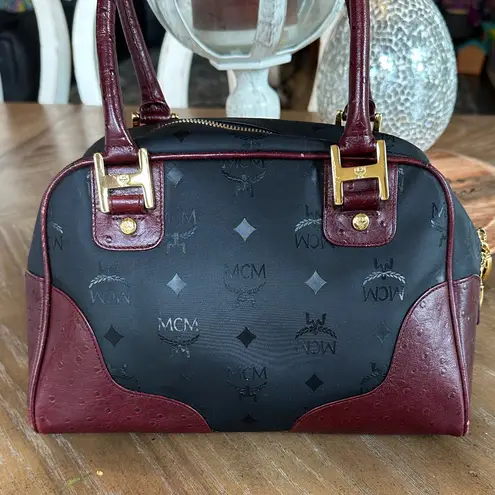 MCM Black and Burgundy nylon hand leather Satchel