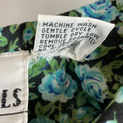 Vintage Blouson Dress Blue Roses Floral Pleated Skirt Women Plus Size Retro 90s