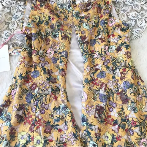 Alex Marie  Off The Shoulder Lace Midi Dress Floral Print Yellow Size 6 New