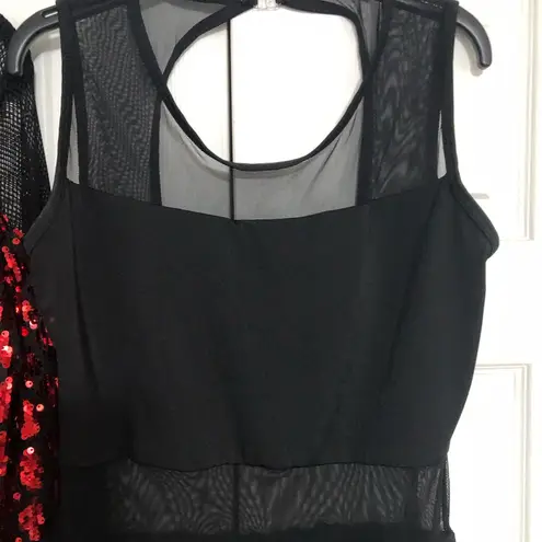 Awish dance costume large adult Red Sequin Jacket and Black ONE PIECE mesh detai