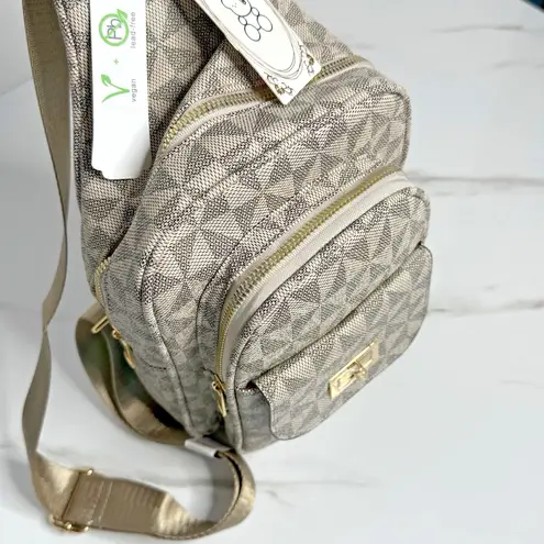Vegan Sling Backpack Crossbody Geometric Pattern Lead