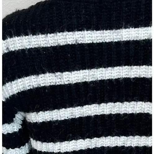 Slate + Willow Black White Striped Cardigan Sweater SMALL Fuzzy Cropped $115