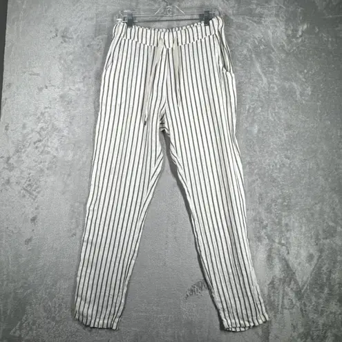 Unbranded Pants Womens Medium White Gray Striped Linen Casual Coastal Minimalist