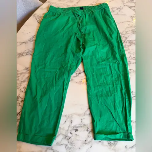 NWT JCrew Linen Cotton Blend Drawstring Pants Kelly Green 16 🪡 Seam Needs Repair