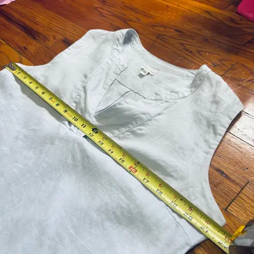 Garnet Hill Light Blue Linen V-Neck Tunic Top w/ 4” Side Slits - Size 12