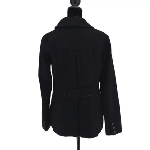 Banana Republic  Womens Double Breasted Notch Collar Wool Blend Peacoat Black XS