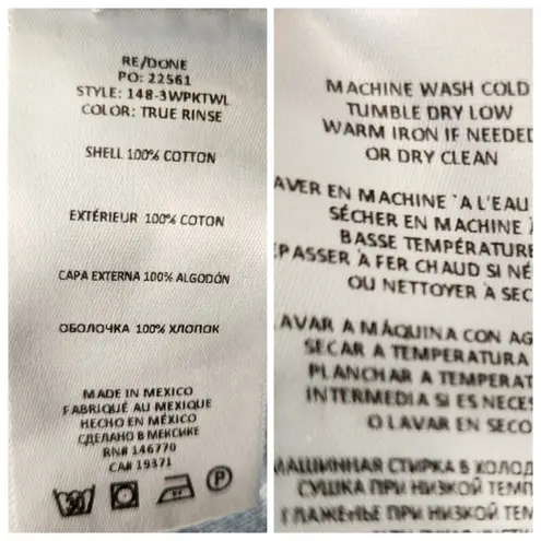 RE/DONE  Originals 70s Pocket Wide Leg Jeans Size 25 Blue