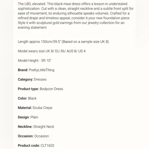 Pretty Little Thing  Women’s Black Long High Front Slit Straight Neck Dress Size 12