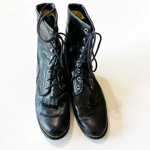 Vintage Black Leather Lace Up Kiltie Boots 90s Y2K Women’s Size 8 Western Roper