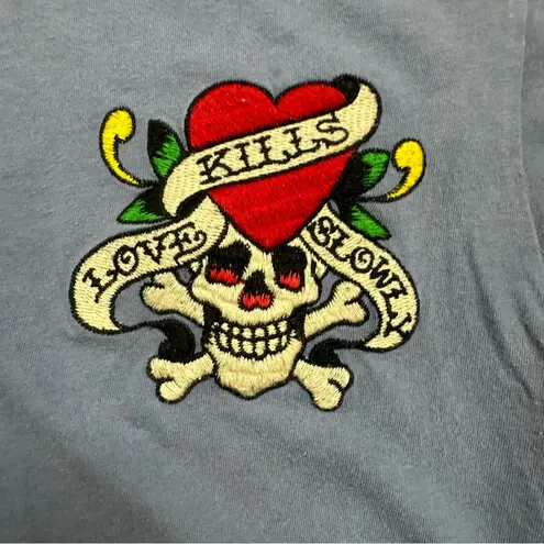 Ed Hardy Blue Cotton Y2K Cutoff Tee Size Small