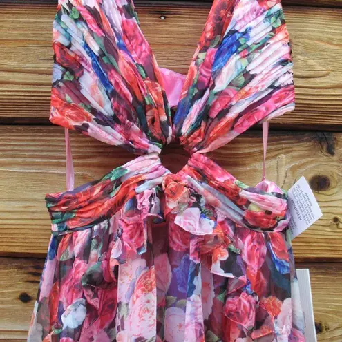 Mac Duggal 68076 Ruffle Floral Cut Out Dress