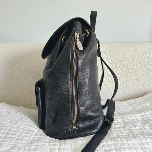 MCM Black Pebbled Calf Leather Gold Logo Backpack
