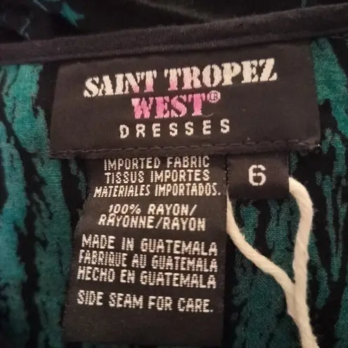 Saint Tropez West NEW Vintage Size 6 Maxi Dress Tropical Print Black Green