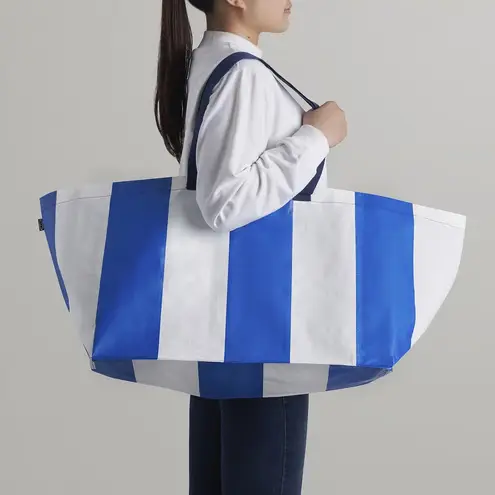 NWT IKEA SÄCKKÄRRA Large Blue/White Striped Shopping Bag 14½ x 22½ x 15¼" 19 gal Blue