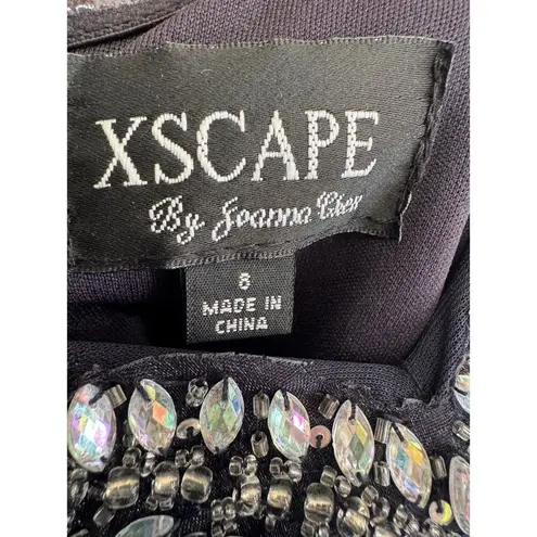 XScape Navy Chiffon Jeweled Bodice Empire A-Line strapless Evening Gown 8