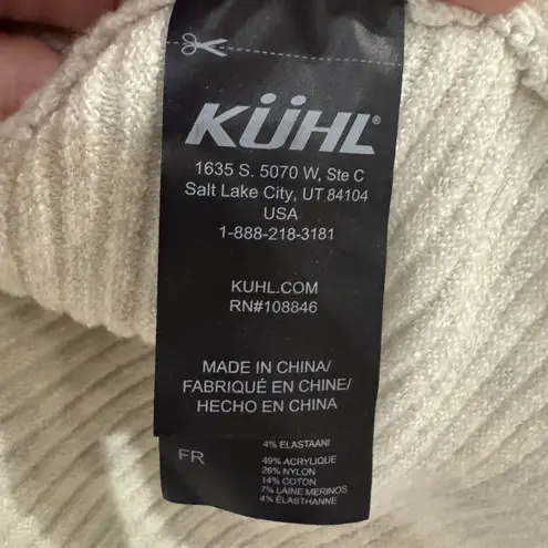 Kuhl Women's Med Turtleneck Sweater Ribbed Knit Merino Wool Blend Ivory Gorpcore