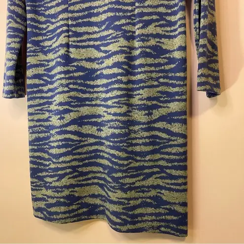 Tyler Boe Dress Zebra Print Knit Blue Gray Long Sleeve Ruffle Size Medium