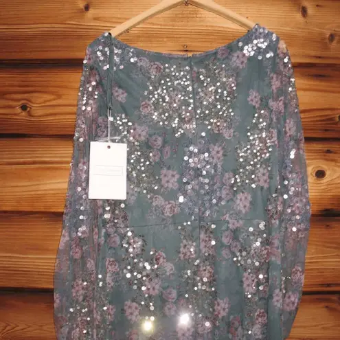 Mac Duggal 93750 Embellished Illusion Long Sleeve Faux Wrap Gown Gray-Green 10