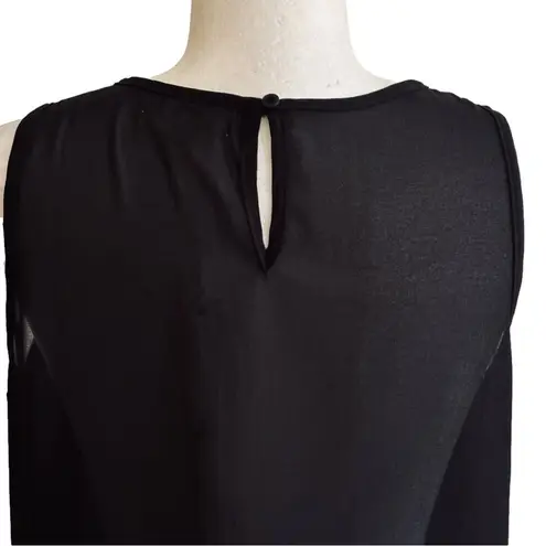 YA Los Angeles Top Blouse Black Silk Blend Sleeveless Fringe Hem Top Small NEW