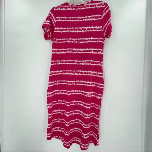 PdJoyspun Sleepwear Midi Chemise Hot Pink Striped Short Sleeve Sleep Gown, Small