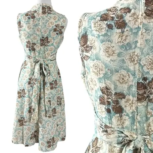 Vintage 60s 70s Blue Roses Country Western Prairie Midi Dress Lace Dainty