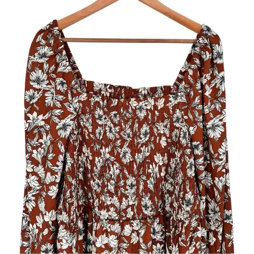 La Ligne x Target Rust Floral Print Midi Dress with Slit size 1X Long Sleeves Orange
