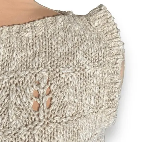 Vintage Knit Sweater Vest Top Pullover Off White Ruffle Sleeve Open Weave Linen